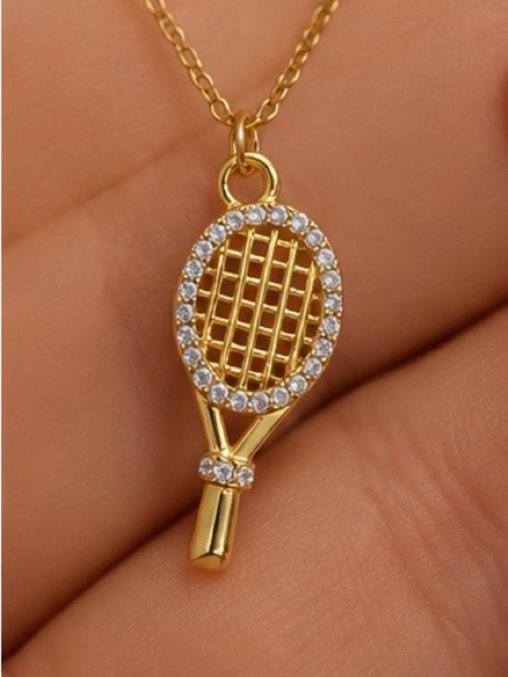 Gold Tennis Racket Pendant Necklace - Women Jewelry 💛